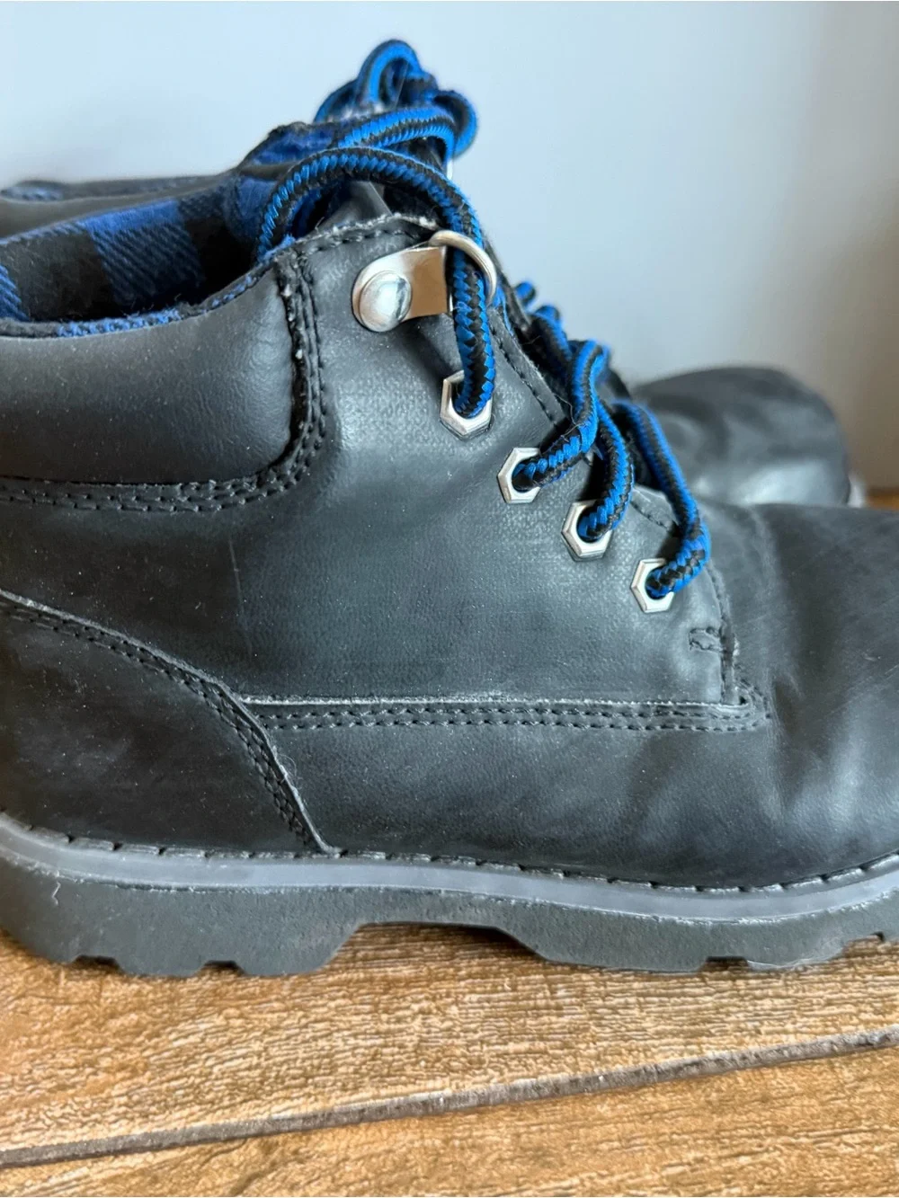 Faded Glory Black Boots with Blue Accents - Kids Lace-Up